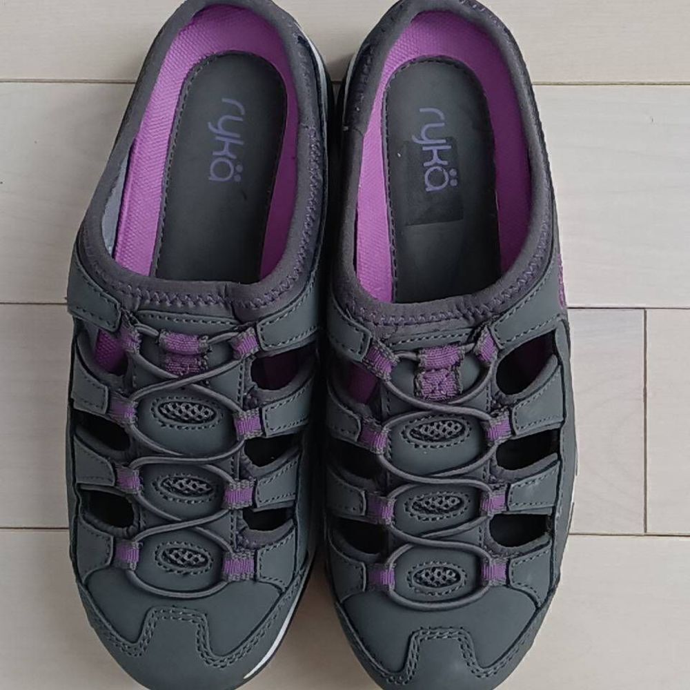 Ryka Women's Purple Gray Tensile Fisherman Sneaker Bungee Slide Mule Shoe Size 5